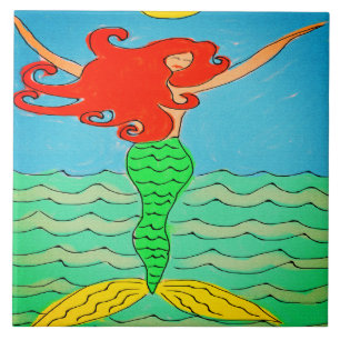Carreau Sirène avec cheveux rouges Peinture Abstraite