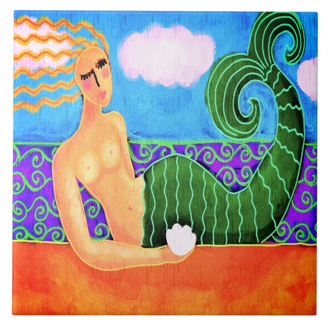 Carreau Sirène avec coque de mer Peinture Abstraite (Devant)
