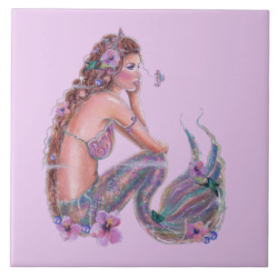 Carreau Sirène avec hippocampe art par Renee Lavoie Cérami