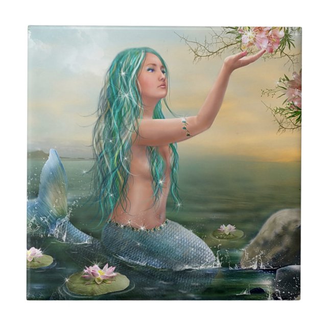 Carreau sirène d'une chevelure verte (Devant)