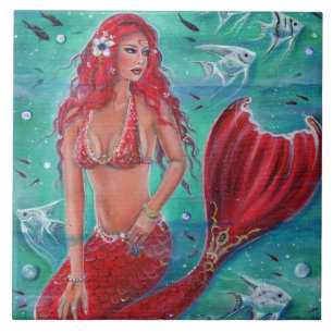 Carreau Sirène rouge "Vivian" sous-marin poisson tropical