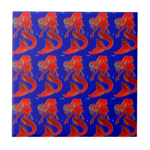 Carreau sirènes rouges sur la tuile bleue