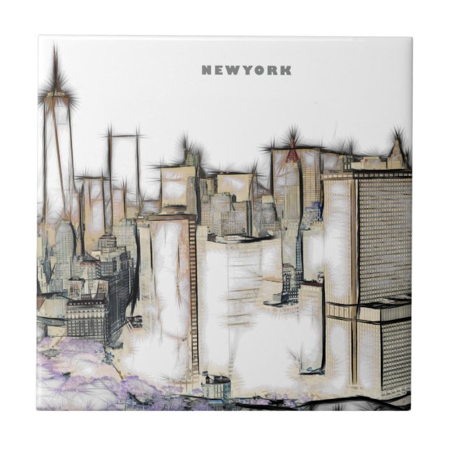 Carreau Skyline Noir Et Blanc New York City Dessin (Devant)