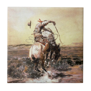 Carreau "Slick Rider" Western Art de Charles M Russell