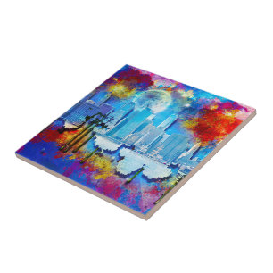 Carreau SlipperyJoe NYC graffiti lune entourée de tourbill