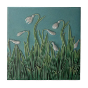 Carreau Snowdrops Majolica Faux Relief c1875 Antique Repro