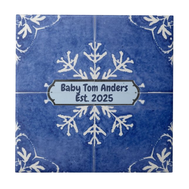 Carreau Snowflake pattern blue & white holiday custom name (Devant)