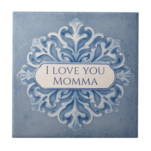 Carreau Snowflake pattern blue & white holiday custom name (Devant)