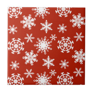 Carreau Snowflakes en blanc sur arrière - plan rouge
