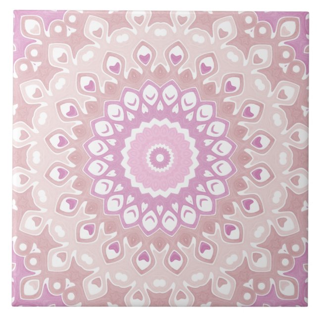 Carreau Soft Pink Mandala with Heart and Petal Motifs (Devant)