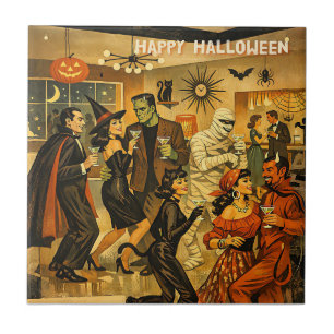 Carreau Soirée Martini Halloween Rétro Milieu de Siècle 50