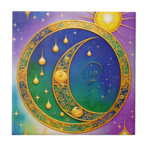 Carreau Soleil, Lune, Étoiles, Couleurs de bijoux filigran
