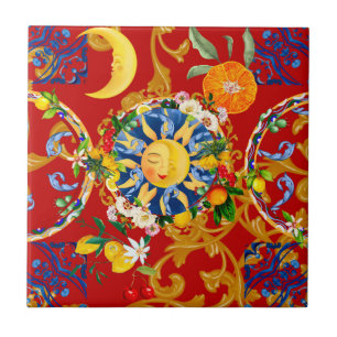 Carreau soleil sicilien, demi lune, été, majolica, citron 