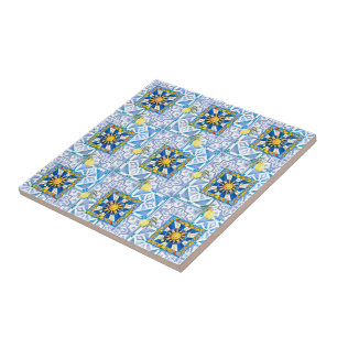 Carreau soleil sicilien, majolica, citron,