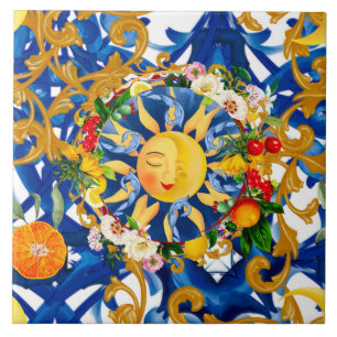 Carreau soleil sicilien, moitié lune, été, majolica, citro