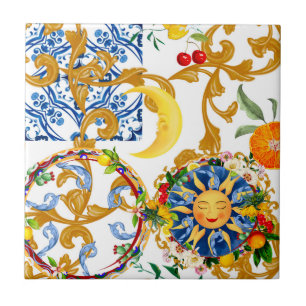 Carreau soleil sicilien, moitié lune, été, majolica, citro