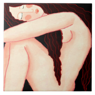 Carreau Solitude Portrait numérique Abstrait d'une femme