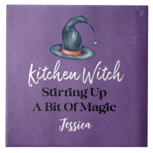 Carreau Sorcière de cuisine violet Monogramme Halloween