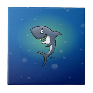 Carreau Sourire un requin drôle sur un Arrière - plan bleu
