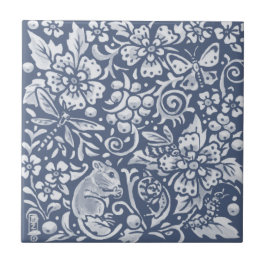 Carreau Souris Bleu Blanc Bois Forêt Animal Ornat