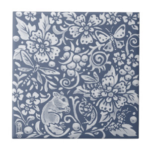 Carreau Souris Bleu Blanc Bois Forêt Animal Ornat