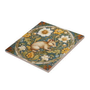 Carreau souris et fleurs Art nouveau