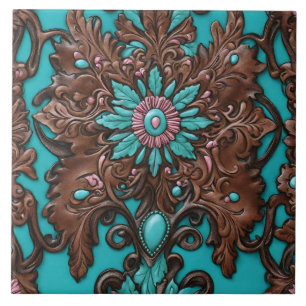 Carreau Southern Cowgirl Brown Turquoise Western Pays