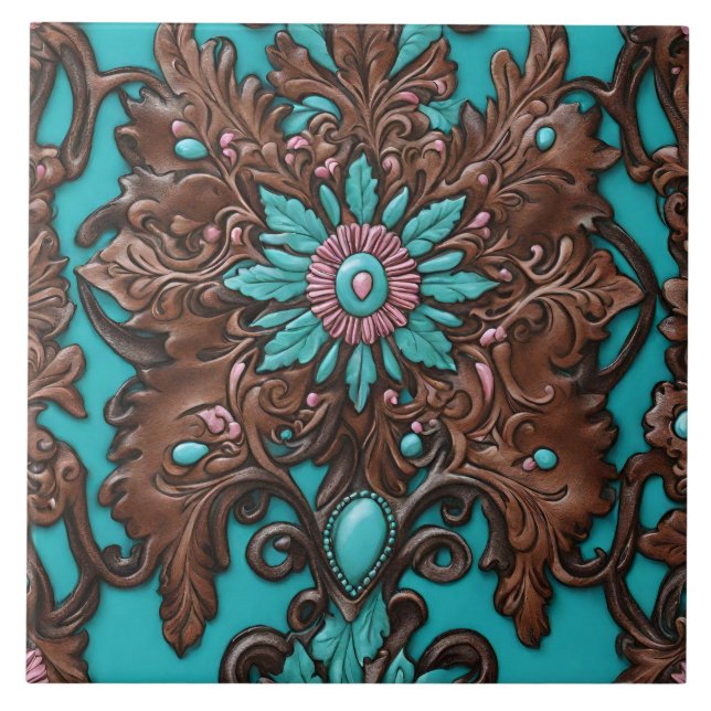 Carreau Southern Cowgirl Brown Turquoise Western Pays (Devant)