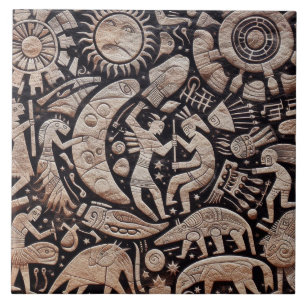 Carreau Southwest Petroglyph Design Animaux Lune Danser