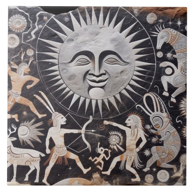 Carreau Southwest Petroglyph Design Animaux Lune Danser (Devant)