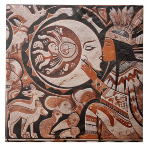 Carreau Southwest Petroglyph Design Animaux Lune Danser