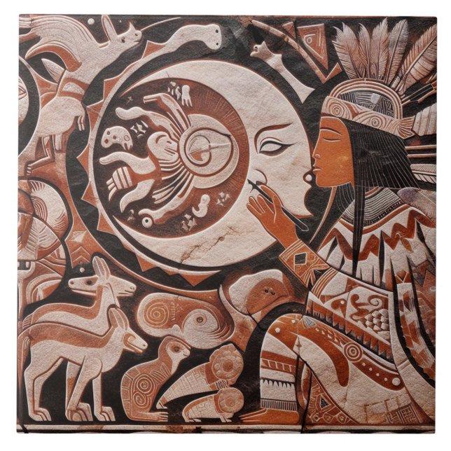 Carreau Southwest Petroglyph Design Animaux Lune Danser (Devant)