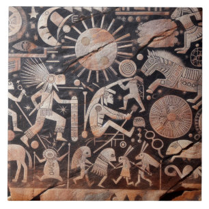 Carreau Southwest Petroglyph Design Animaux Lune Danser