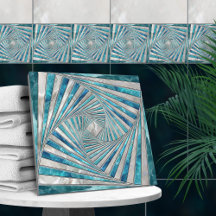 Spirale géométrique en mosaïque - Aquamarine et Pe