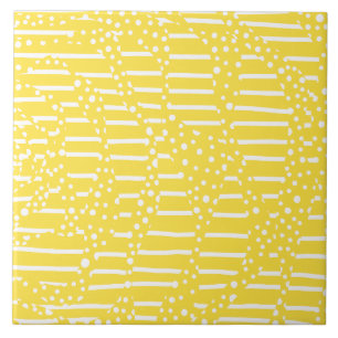 Carreau Spots et bandes 2 - Citron jaune et blanc