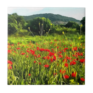 Carreau Spring Poppies Meadow and Mountain Landscape