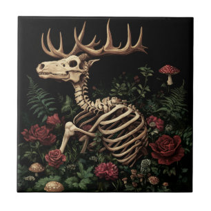 Carreau Squelette de cerf mystique gothique floral