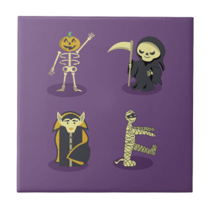 Carreau Squelette d'Halloween Dracula Momie Faucheuse