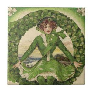 Carreau St. Patrick's Day vintage, Wreath with Irish Lass