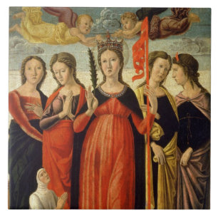 Carreau St Ursula et quatre saints (tempera sur le