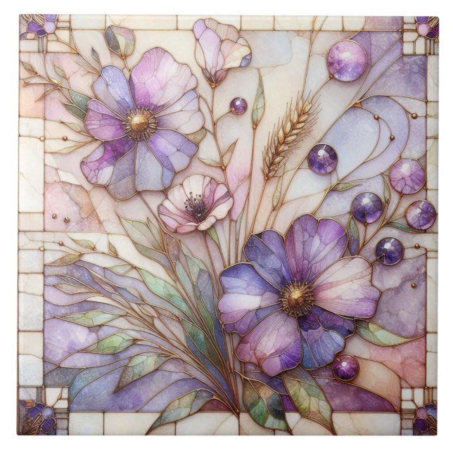 Carreau Stained glass violet flower (Devant)