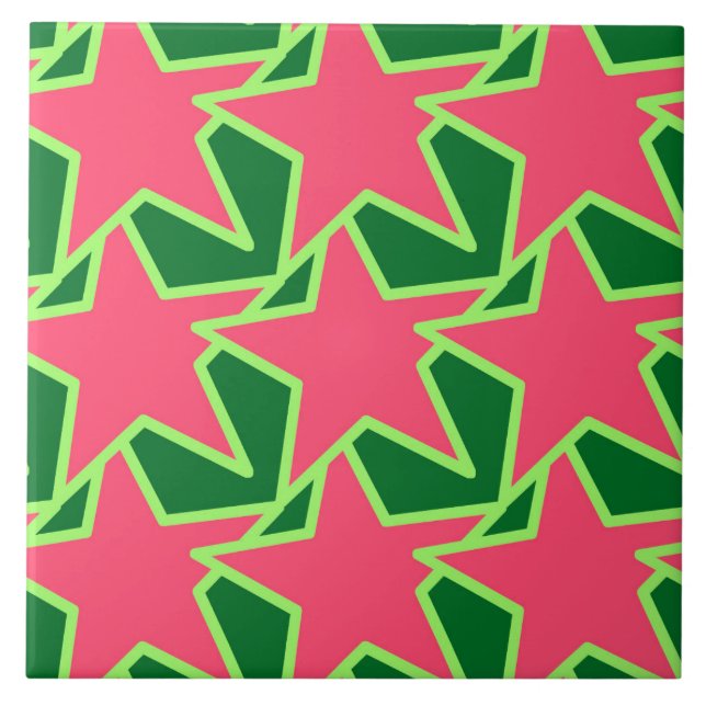 Carreau Star moderne géométrique, Watermelon rose et vert (Devant)