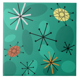 Carreau Starbursts Spoutnik du milieu du siècle Turquoise