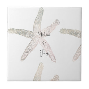 Carreau Starfish Coastal Beach Monogramme Nom Mariages