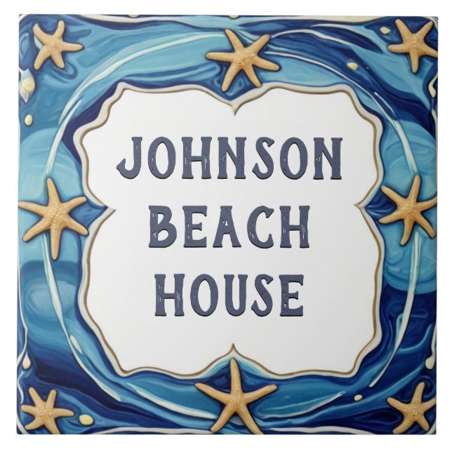 Carreau Starfish Personnalisé Beach House Nom Plaque Signa (Devant)