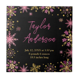 Carreau Stats de naissance des flocons d'or et de rose