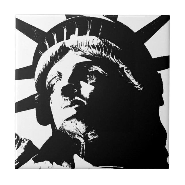 Carreau Statue d'Art Pop Noir & Blanc de la Liberté (Devant)