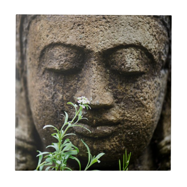 Carreau Statue de jardin en pierre avec fleurs (Devant)