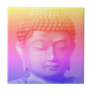 Carreau Statue Visage Bouddha Colorée Formée Par Lignes