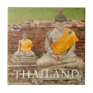 Carreau Statues de Bouddhas assis   Ayutthaya, Thaïlande